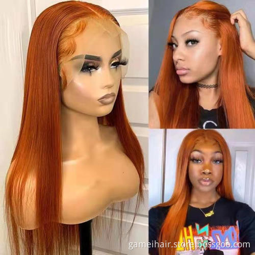 Fast Ship Wavy Ginger Orange Human Hair Wigs Pre Plucked Remy Hair 13x4 Front Lace Wigs 180% Ginger Orange  Body Wave Hair Wig